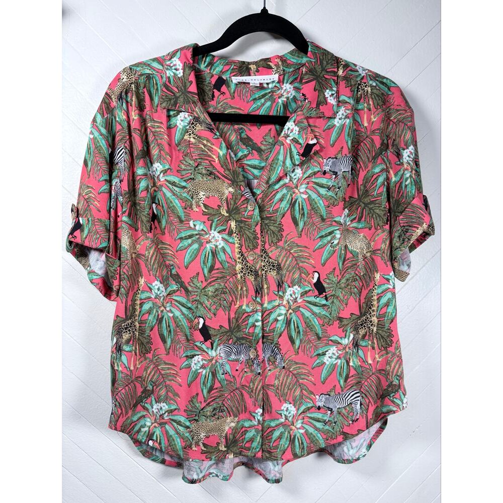 Summer Safari Button Up Blouse Relaxed Fit Jane + Delancey Women's Size Small